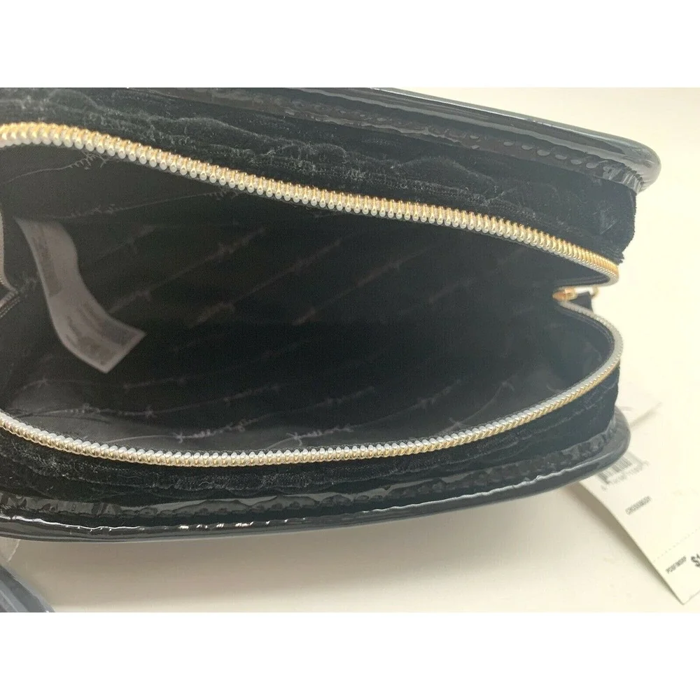 Kendall‎ Kylie Black Velvet Cosmetic Bag Pouch Gold Zipper Crossbody Strap NEW